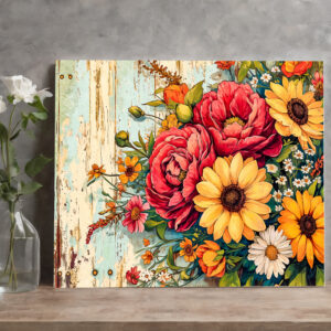 raxxa Canva: Red and Yellow Garden Flowers on Wood