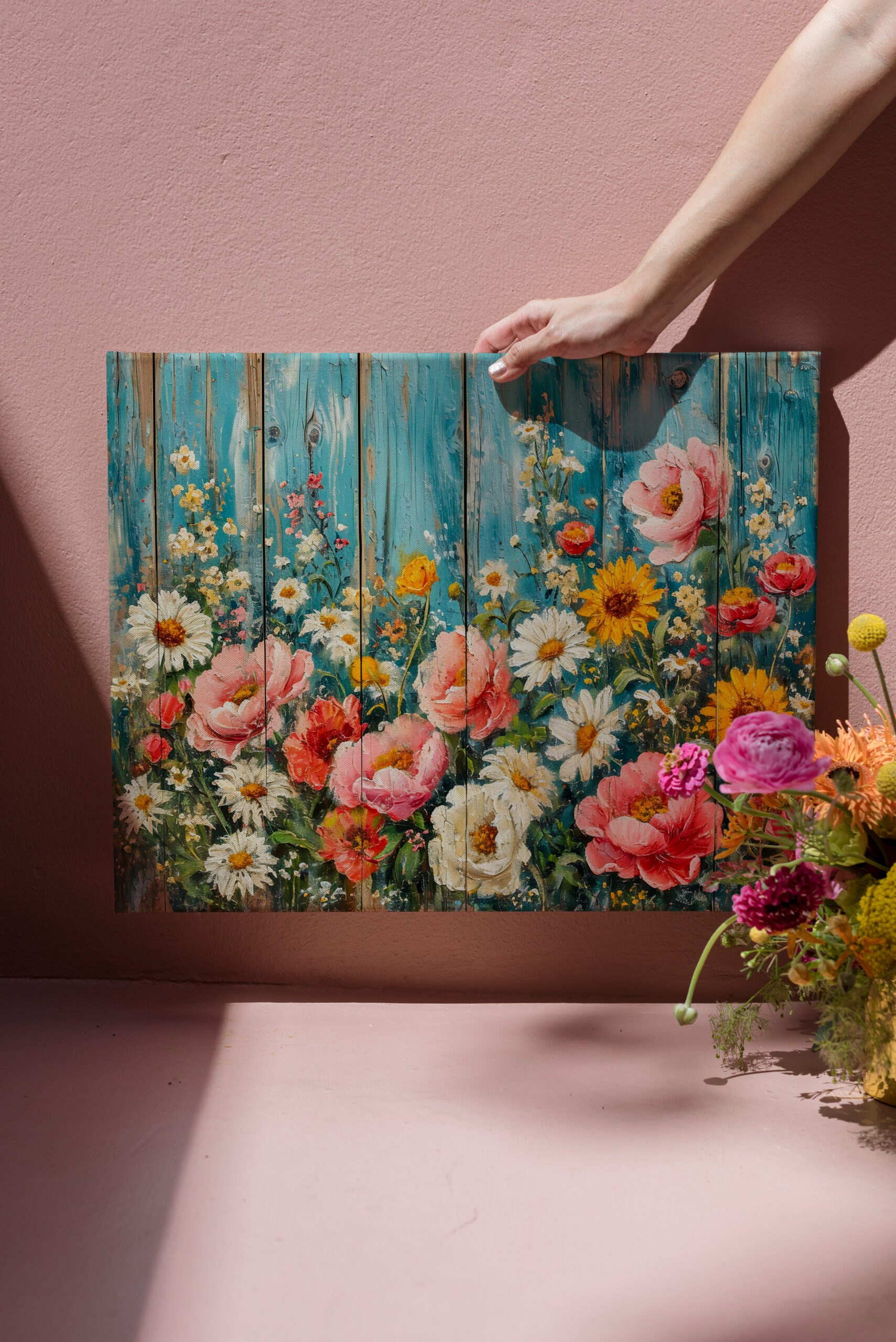 raxxa Canva: Summer Garden Mix on Turquoise Fence