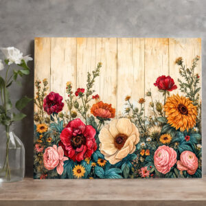 raxxa Canva: Sunflowers and Roses on Rustic White Wood