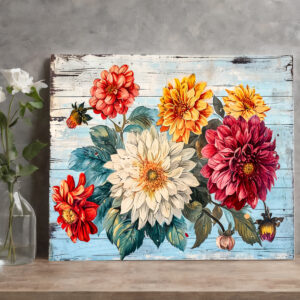 raxxa Canva: Dahlia Garden Mix on Blue Wood