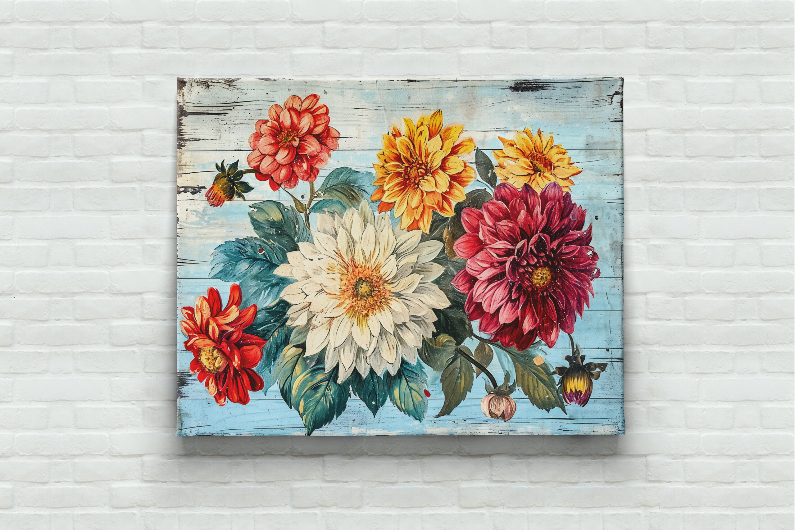 raxxa Canva: Dahlia Garden Mix on Blue Wood - Imagen 2