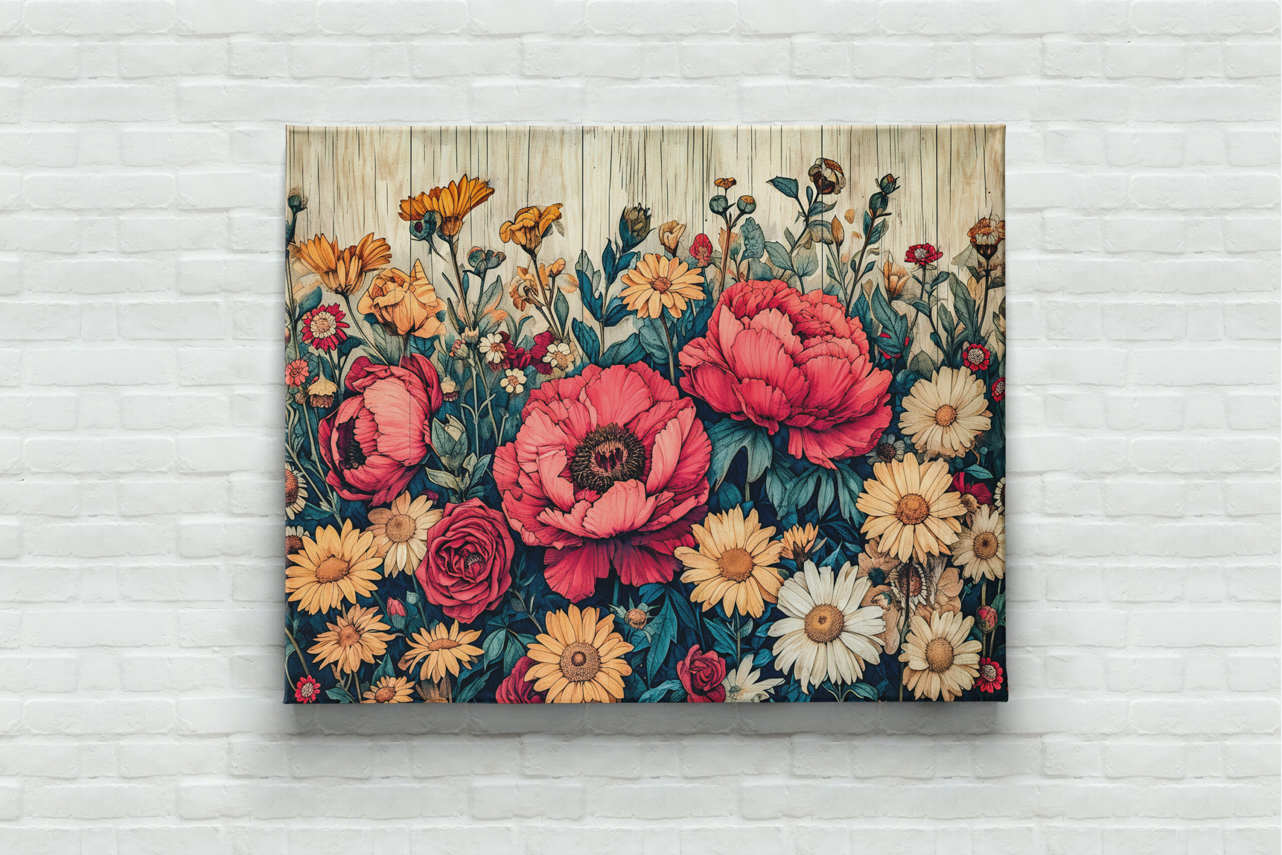 raxxa Canva: Dahlia and Rose Garden Mix on Blue Wood - Imagen 2
