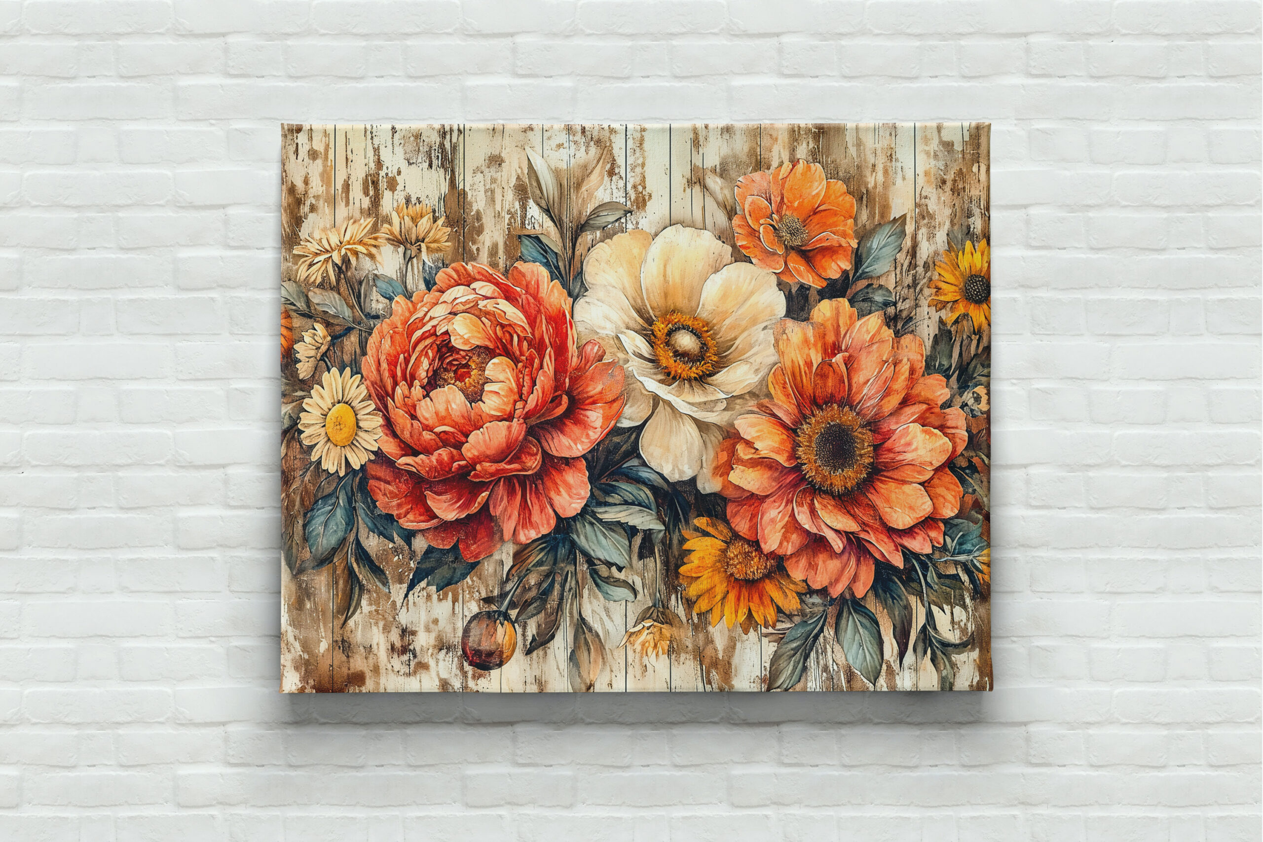 raxxa Canva: Peonies and Marigolds on Dark Rustic Wood – Bild 2