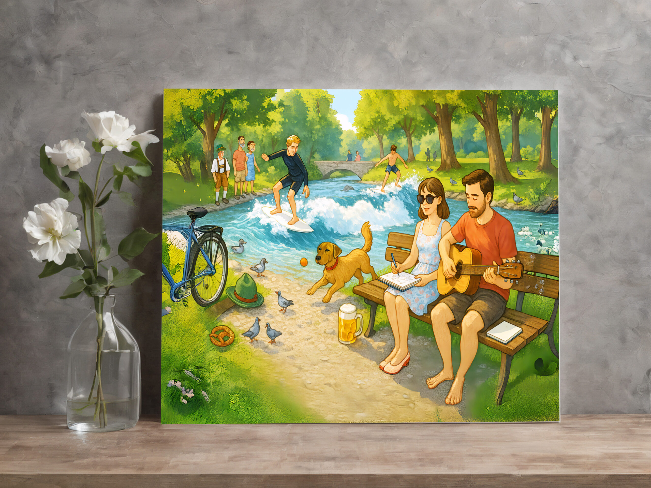 raxxa Canva: Couple on Bench at Eisbach Munich - Imagen 2