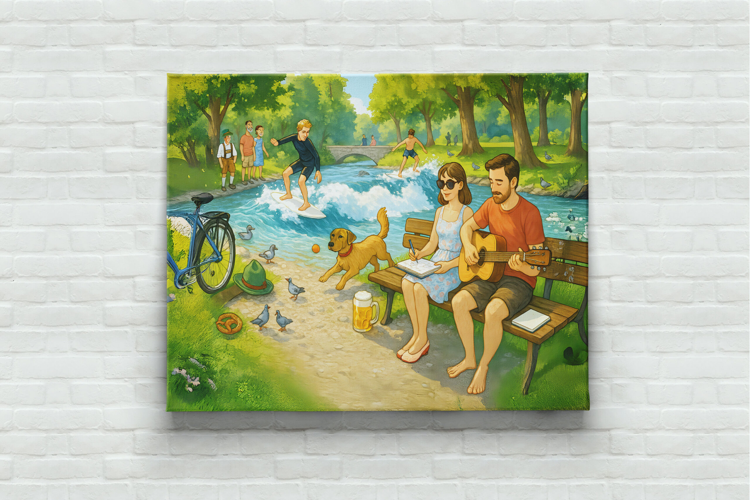 raxxa Canva: Couple on Bench at Eisbach Munich - Imagen 3