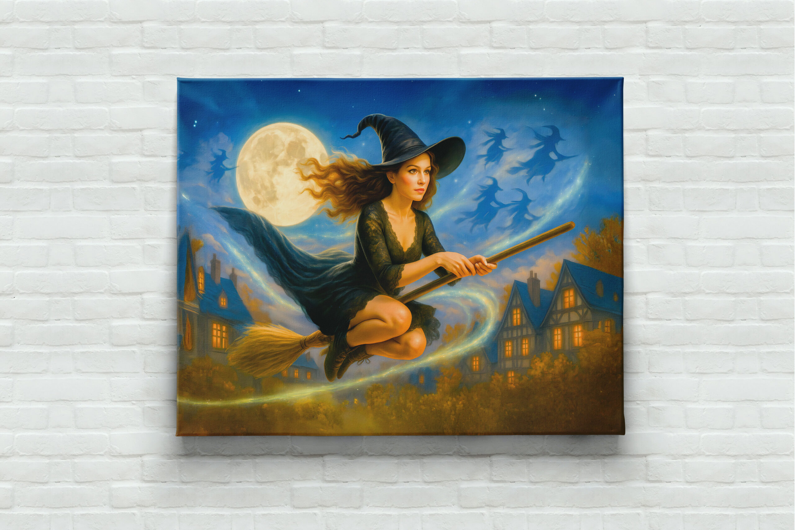 raxxa Canva: Flying witch over village rooftops by full moon – Bild 3