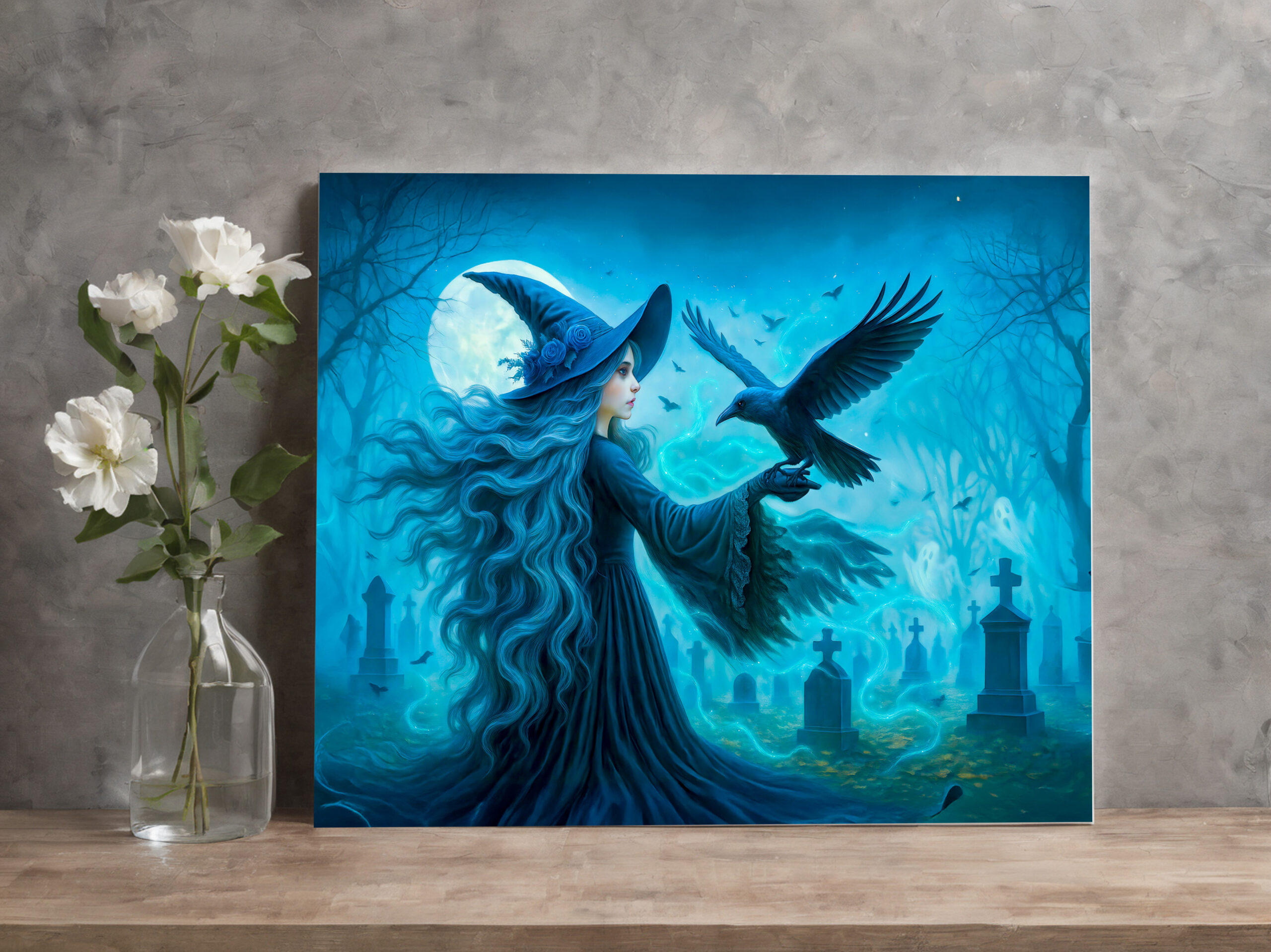 raxxa Canva: Witch with raven in moonlit graveyard - Imagen 2