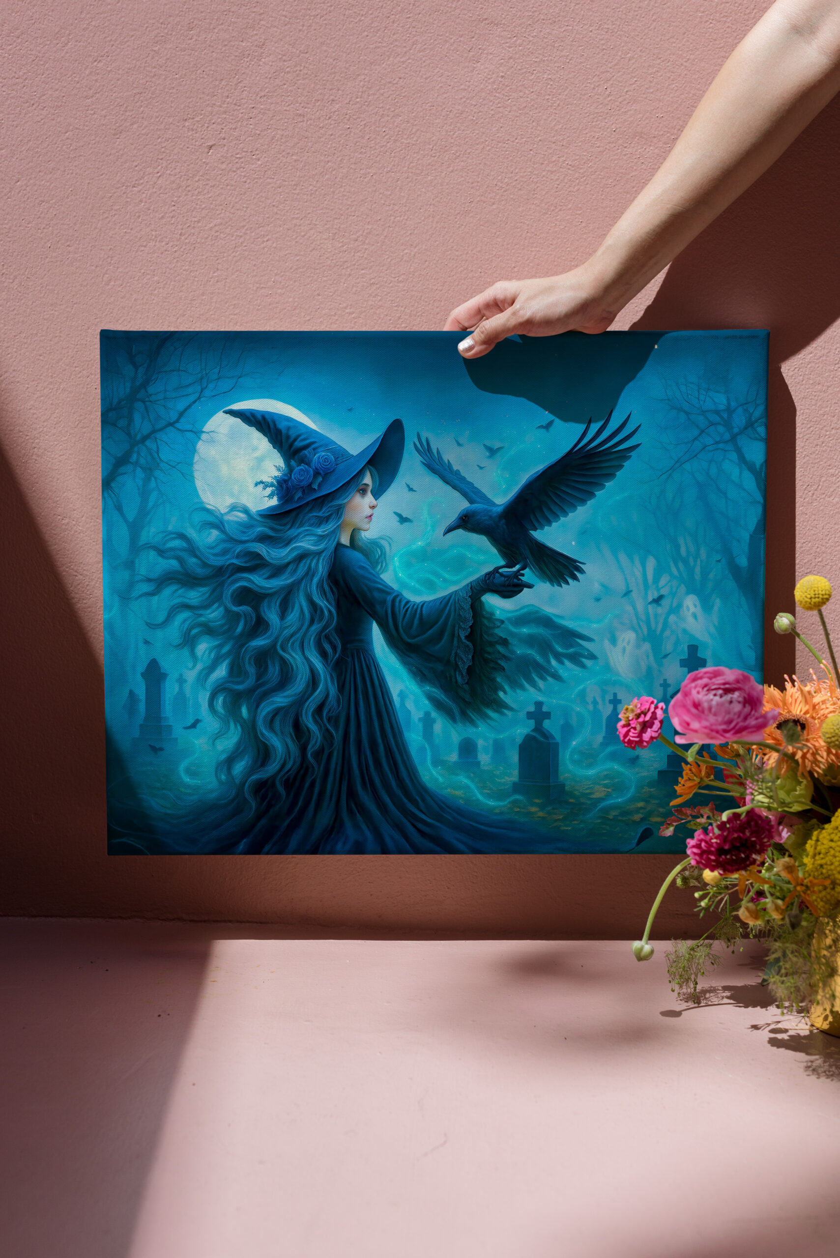 raxxa Canva: Witch with raven in moonlit graveyard - Imagen 3