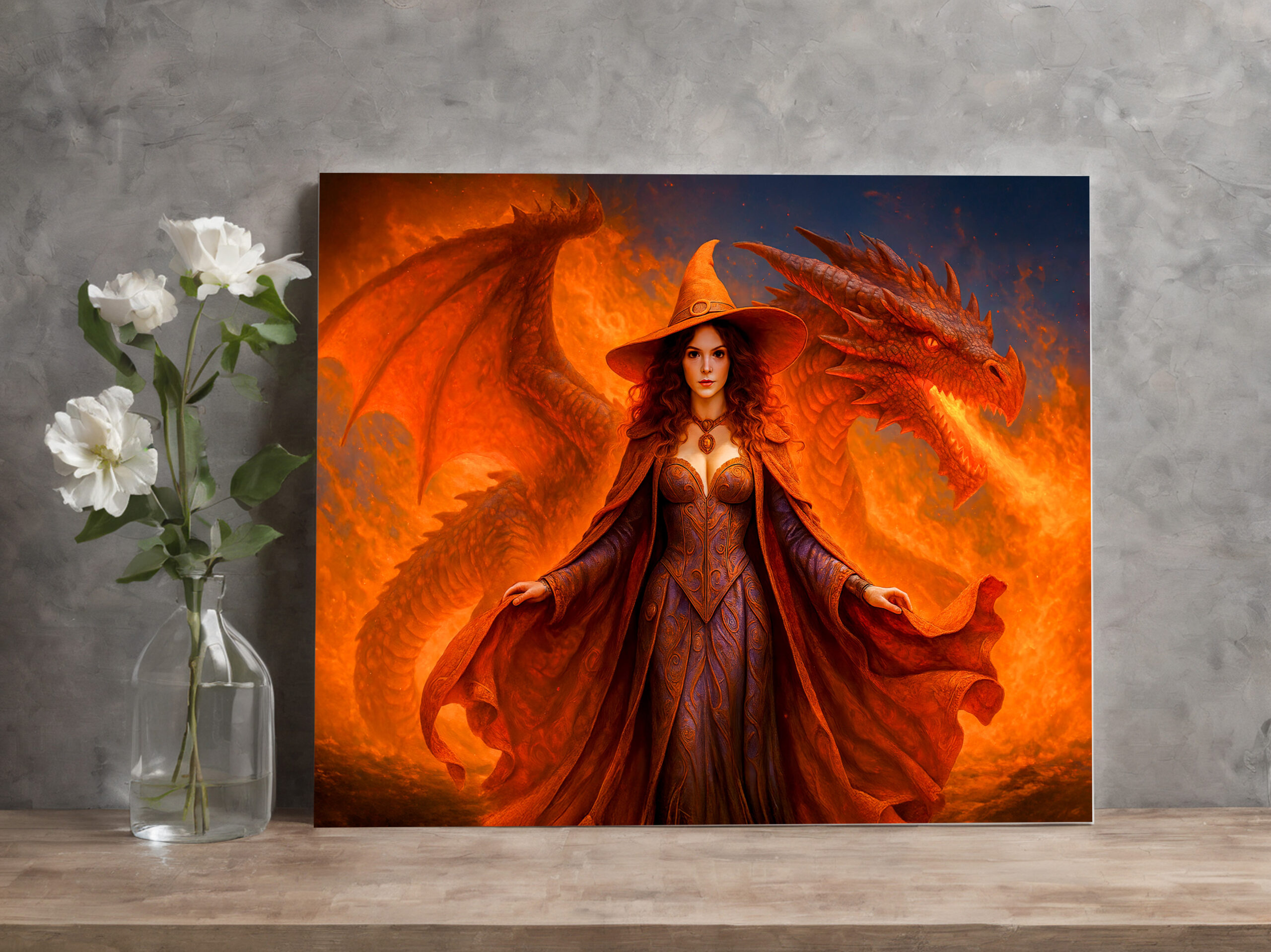 raxxa Canva: Witch with red dragon and blazing fire - immagine 2