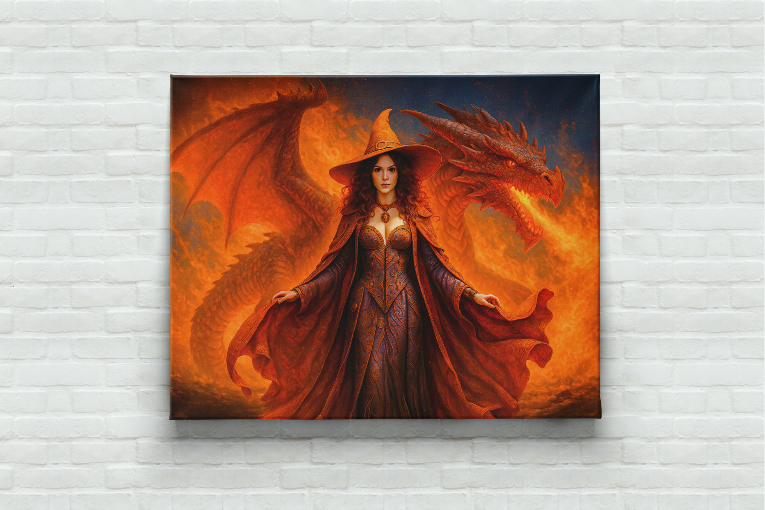 raxxa Canva: Witch with red dragon and blazing fire - immagine 3