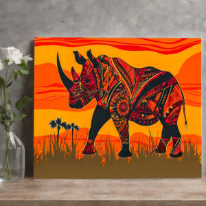 raxxa Canva: African rhino with tribal pattern design
