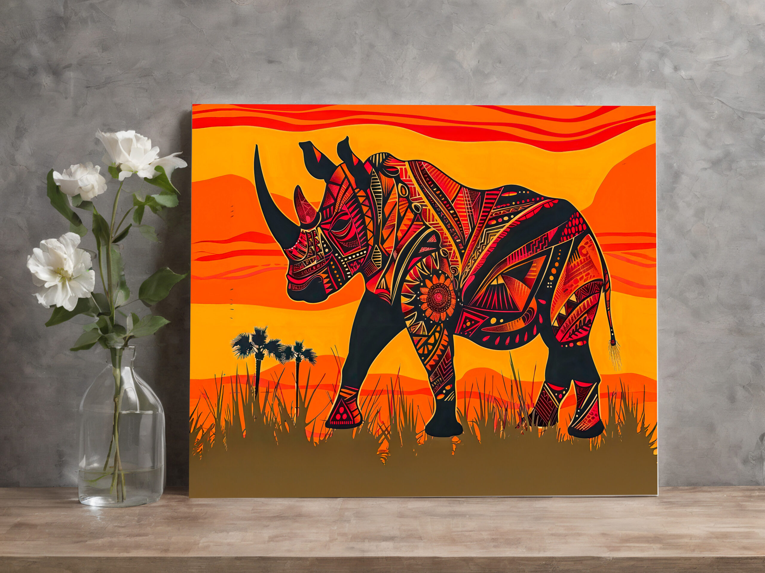 raxxa Canva: African rhino with tribal pattern design
