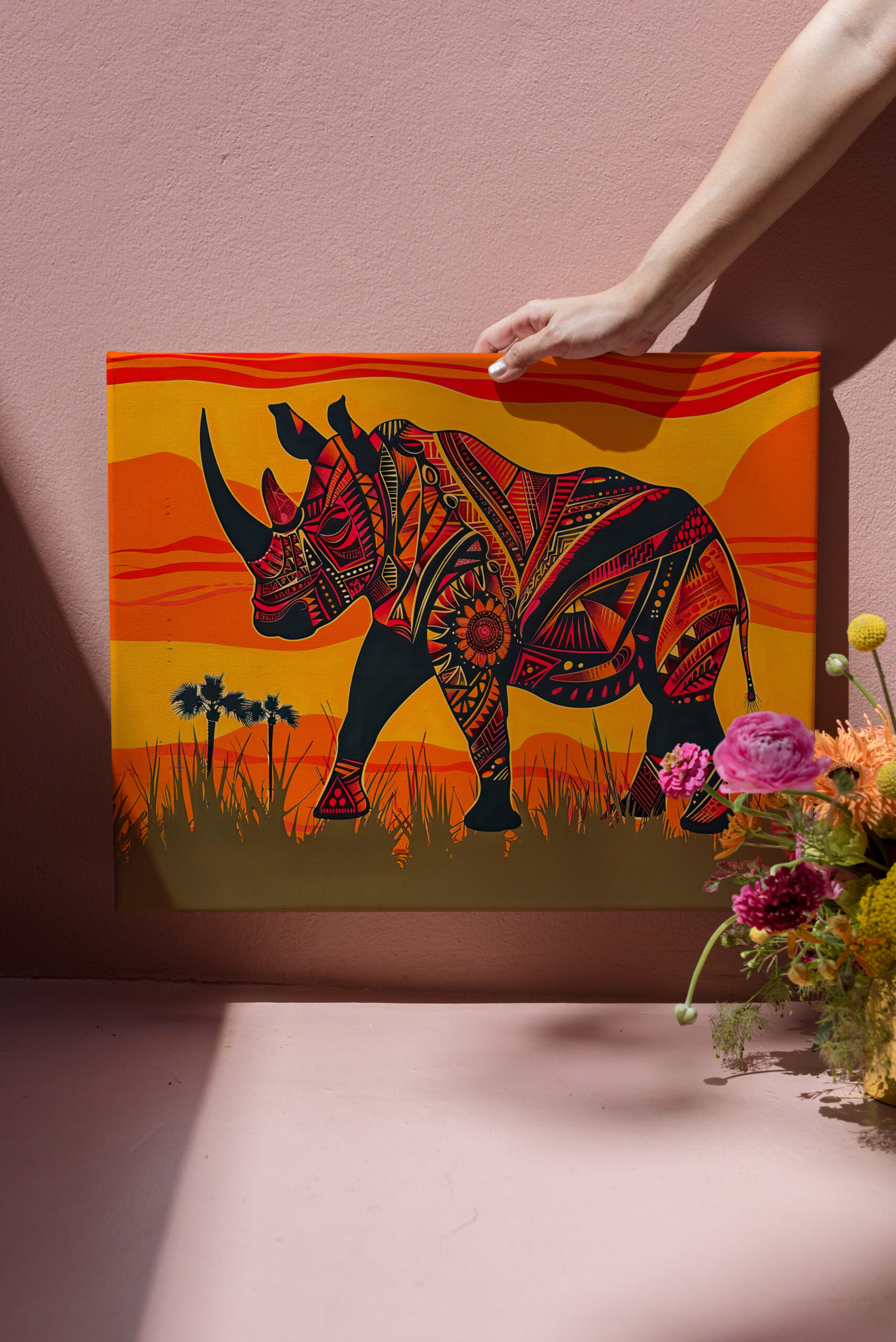 raxxa Canva: African rhino with tribal pattern design – Bild 3