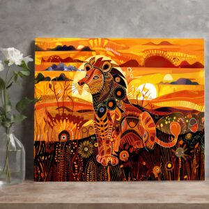 raxxa Canva: African lion in colorful tribal painting