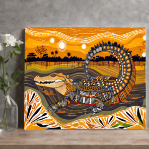 raxxa Canva: African crocodile in sunset painting