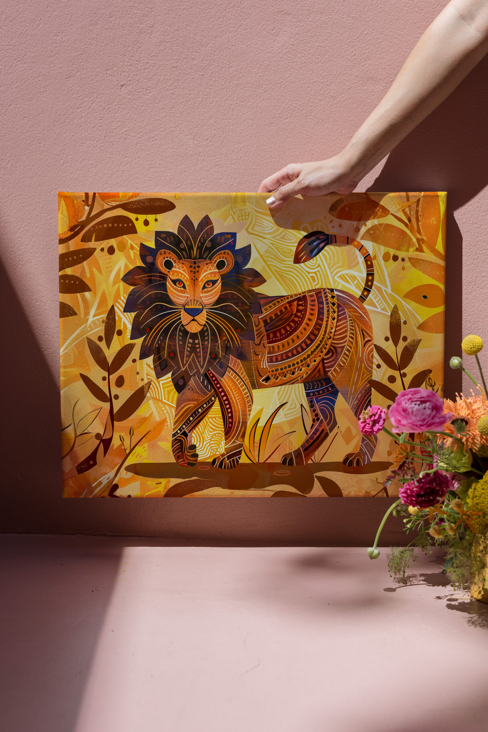 raxxa Canva: African lion with tribal patterned mane