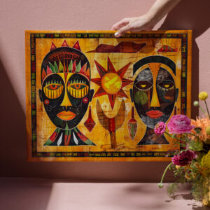 raxxa Canva: African tribal masks and sun painting