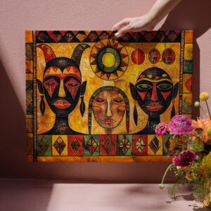 raxxa Canva: African sun and masks in tribal painting