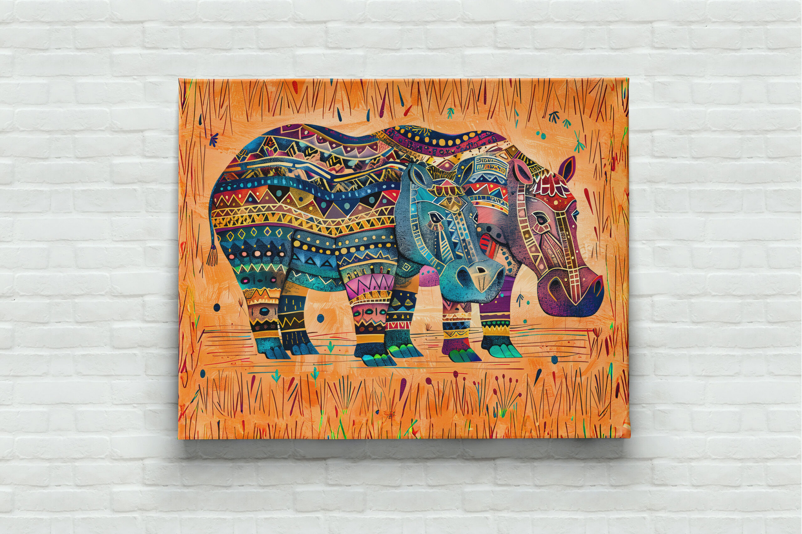 raxxa Canva: African hippos with tribal pattern painting - immagine 3