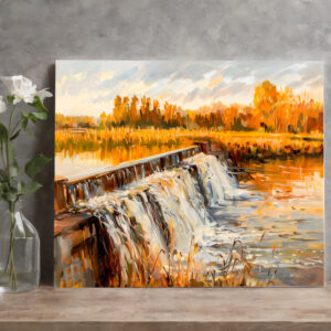 raxxa Canva: Autumn Canal Lock Waterfall