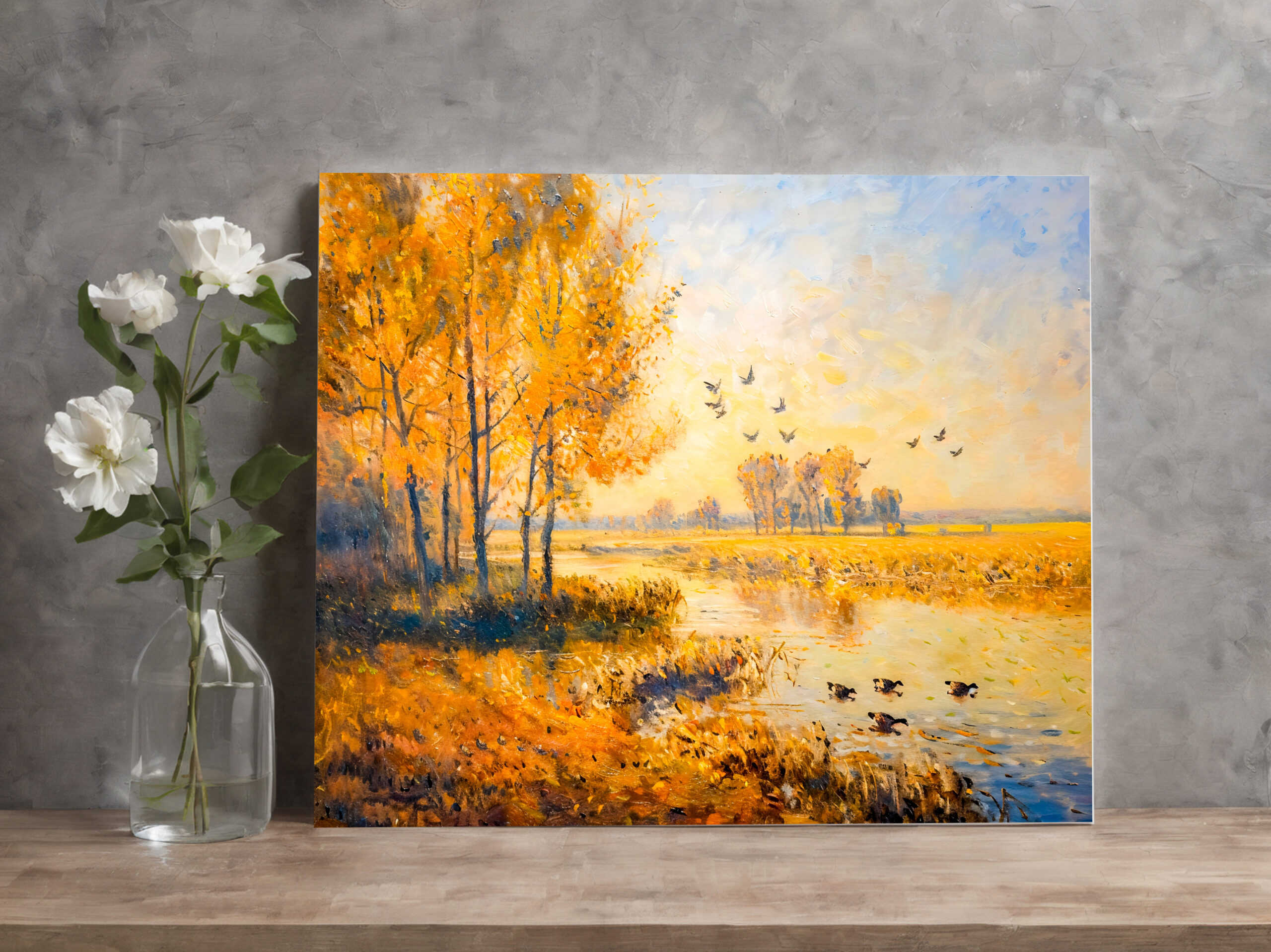 raxxa Canva: Autumn Riverbank with Migrating Birds in Havelland