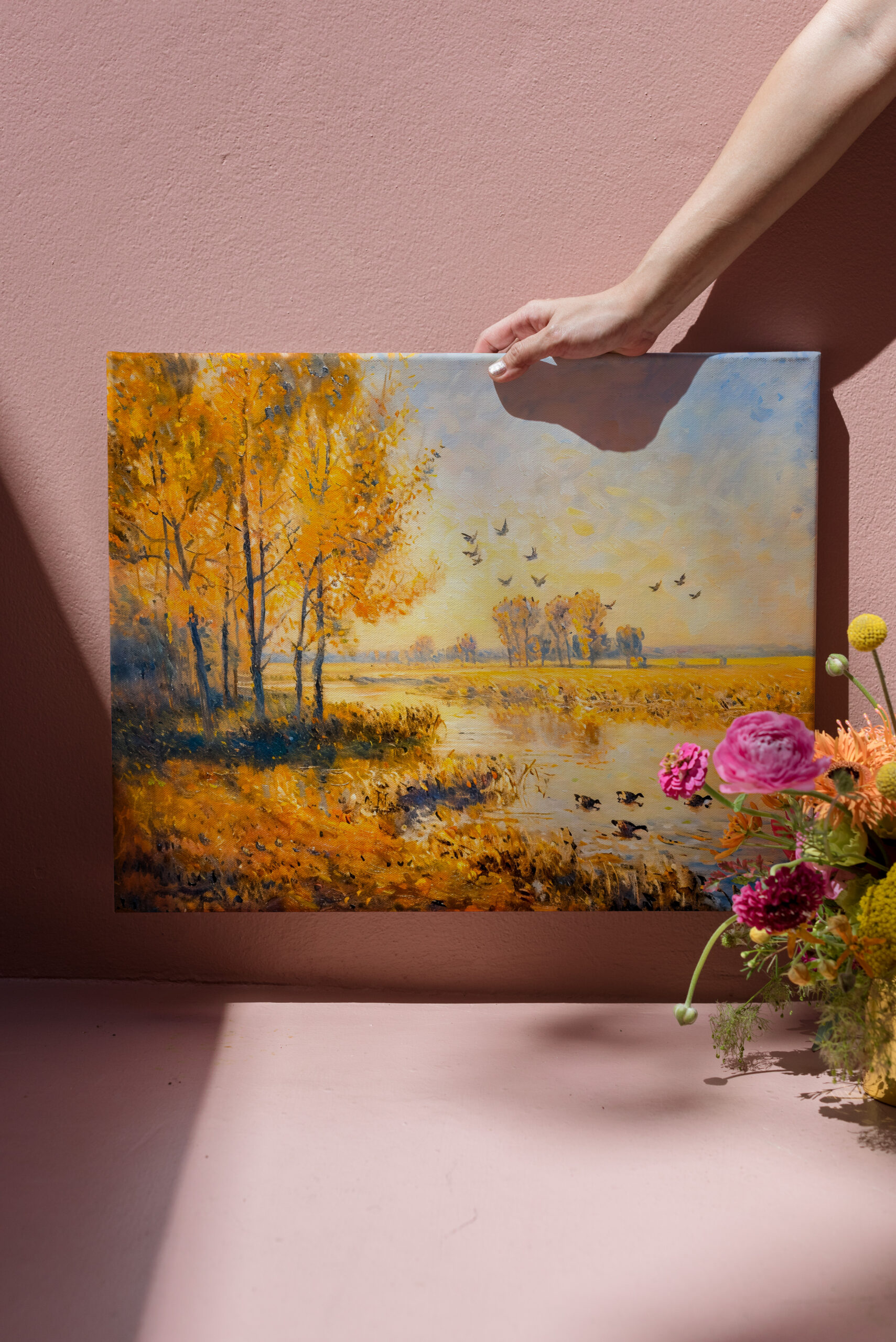 raxxa Canva: Autumn Riverbank with Migrating Birds in Havelland - immagine 3