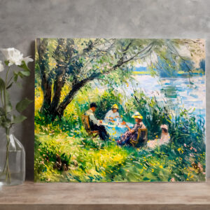 raxxa Canva: family enjoying a picnic in a lush meadow on river