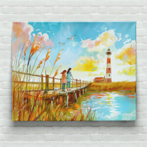 raxxa Canva: watercolor painting Girls and Dog by Lighthouse Shore