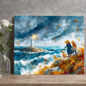 raxxa Canva: Lighthouse View in Autumn Storm from Cliff