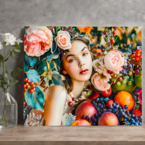 raxxa Canva: Woman with fruit and floral rose decor