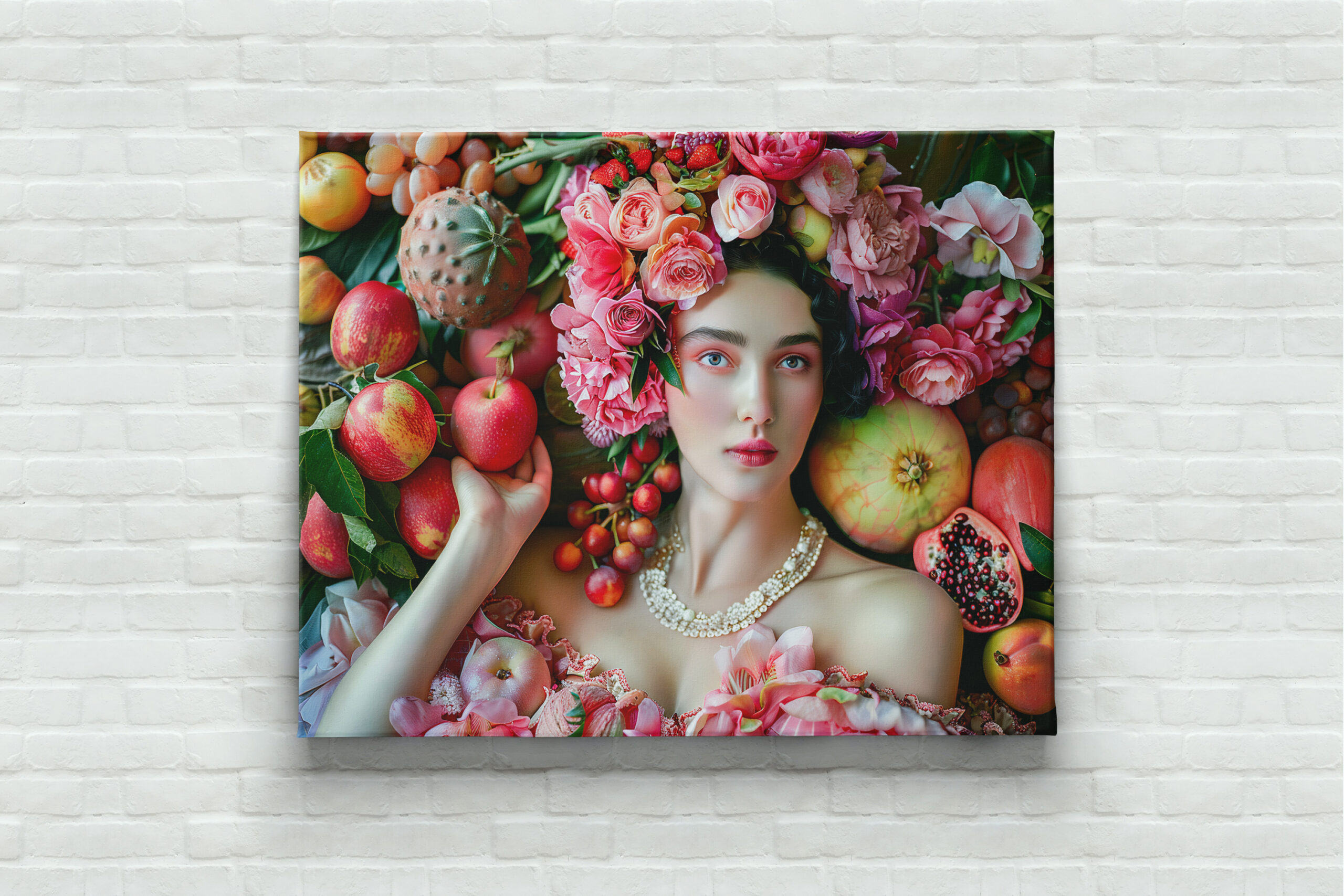 raxxa Canva: Woman in floral dress with fruit display - Imagen 2