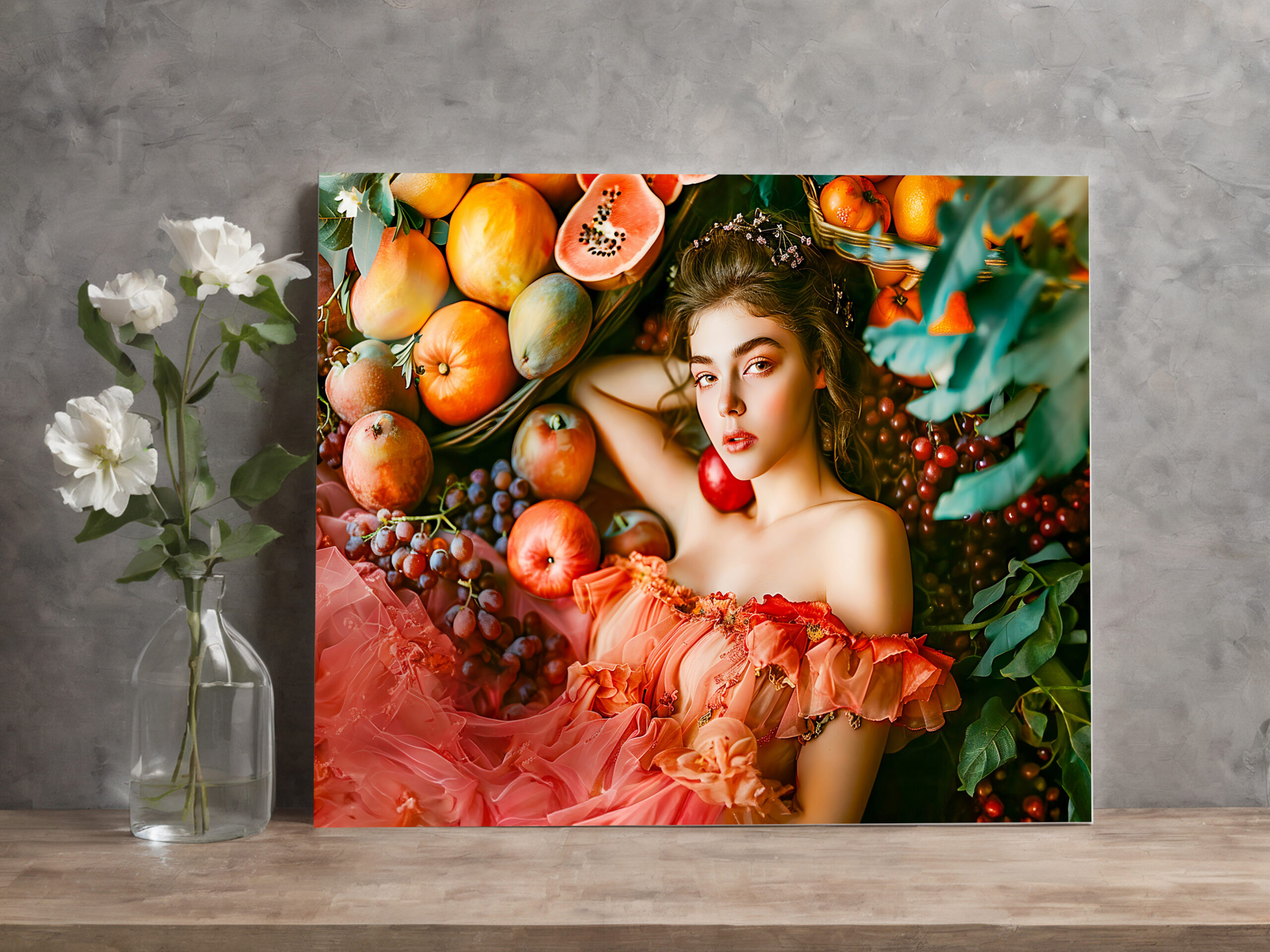 raxxa Canva: Woman with fruits and flowers portrait style - Imagen 2