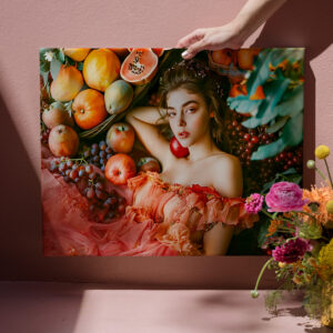 raxxa Canva: Woman with fruits and flowers portrait style