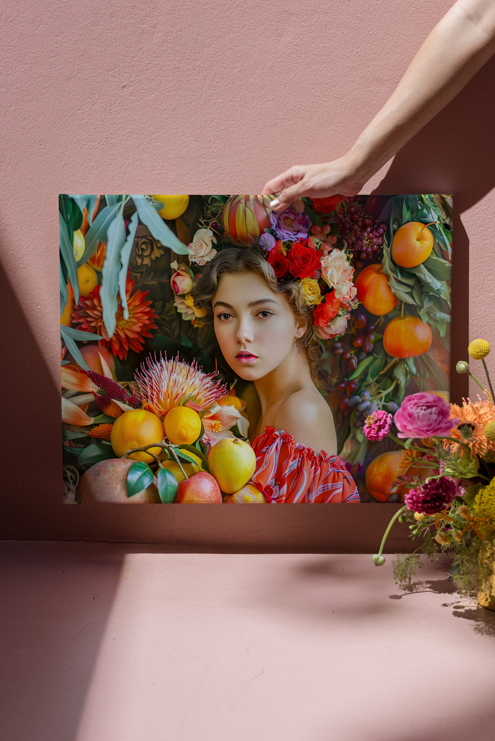 raxxa Canva: Woman with mixed fruits and floral decor - Imagen 3