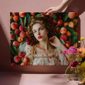 raxxa Canva: Woman with peaches and cherries