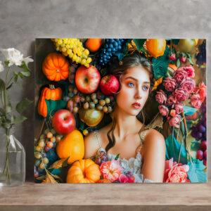 raxxa Canva: Woman with grapes and floral arrangement