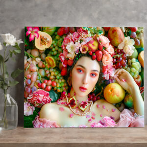 raxxa Canva: Woman with tropical fruits and floral accents