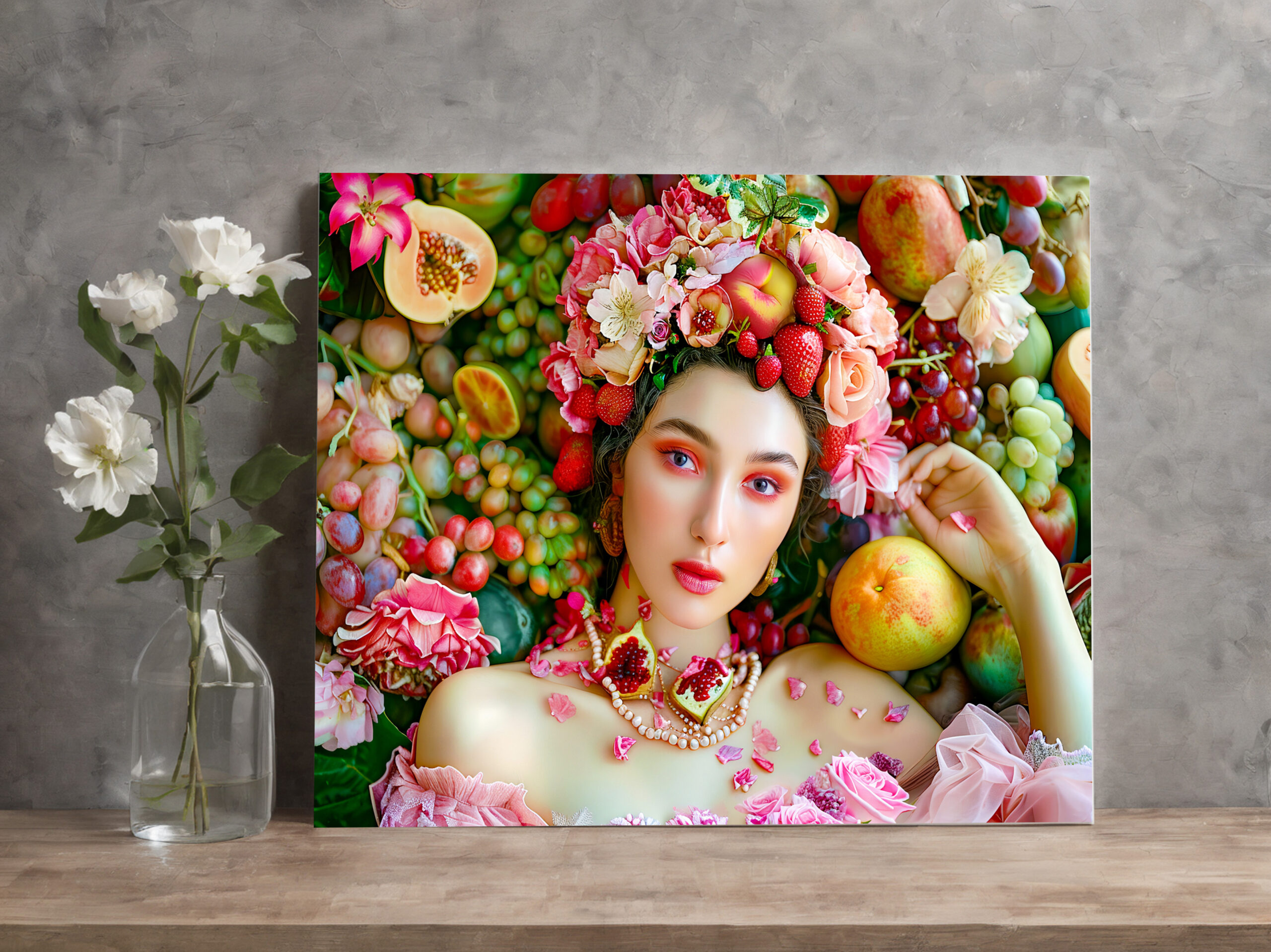 raxxa Canva: Woman with tropical fruits and floral accents