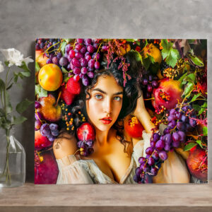 raxxa Canva: Elegant woman with pomegranate grapes and floral crown