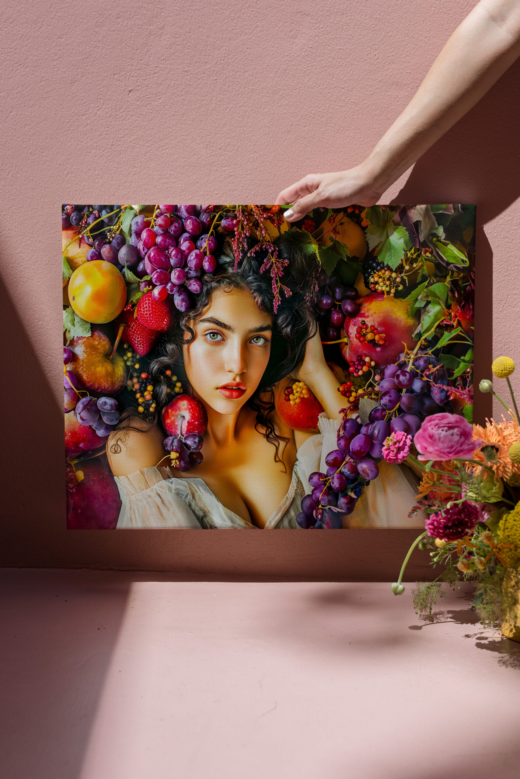 raxxa Canva: Elegant woman with pomegranate grapes and floral crown - Image 2