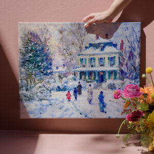 raxxa Canva: People and children in snowy garden winter scene