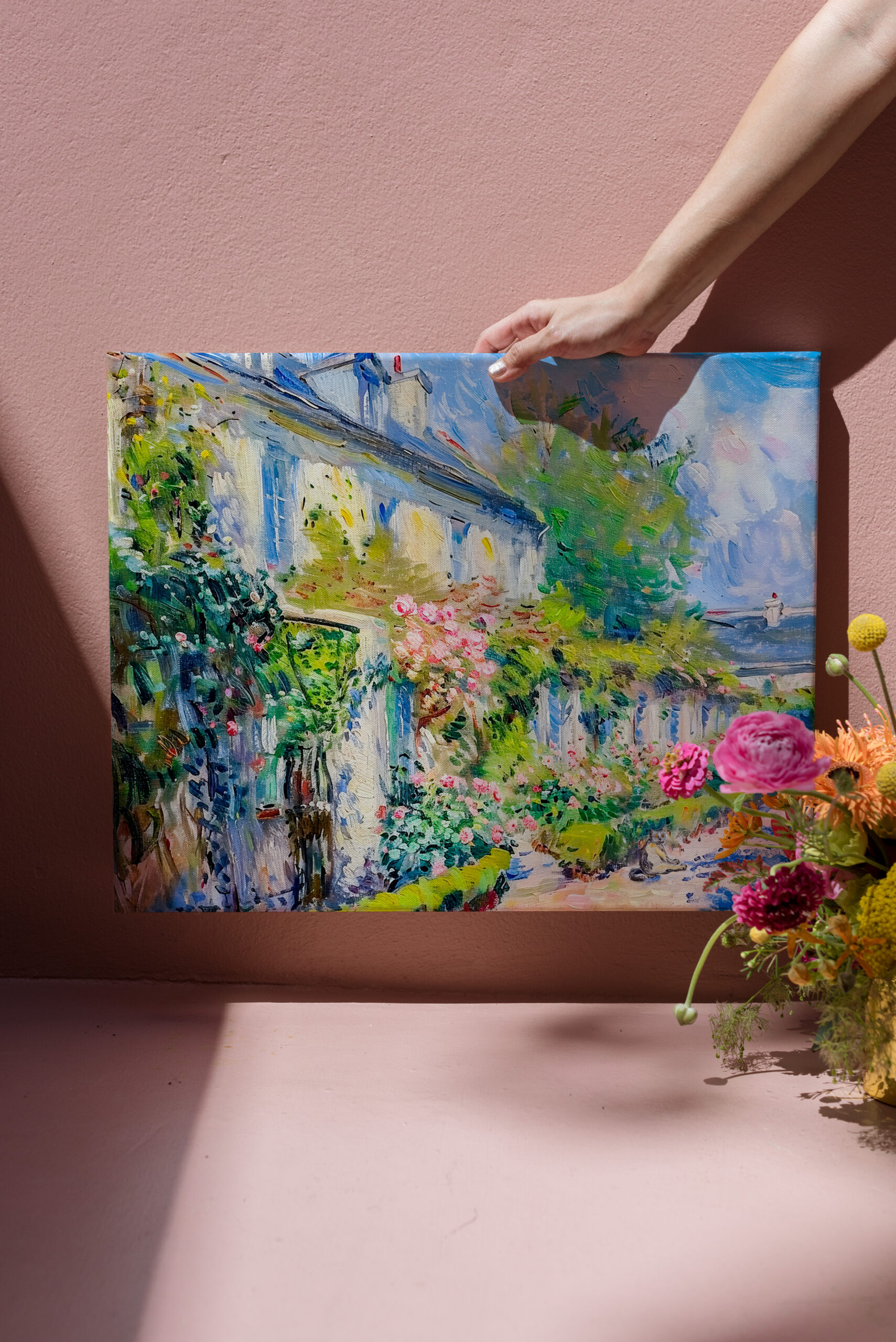 raxxa Canva: Impressionist roses on summer house wall