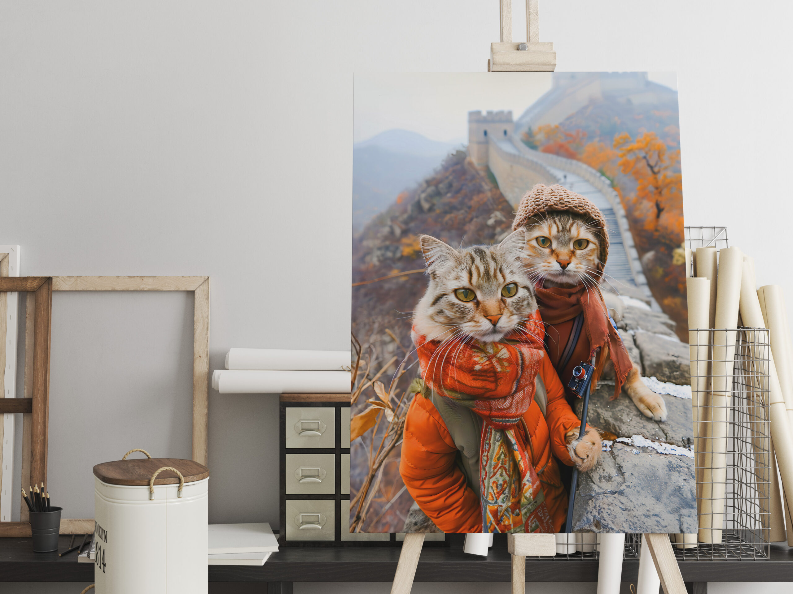 raxxa Canva: Adventurous Cats on the Great Wall