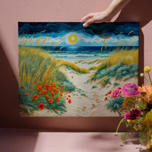 raxxa Canva: Coastal Sand Dunes with Poppies and Footprints