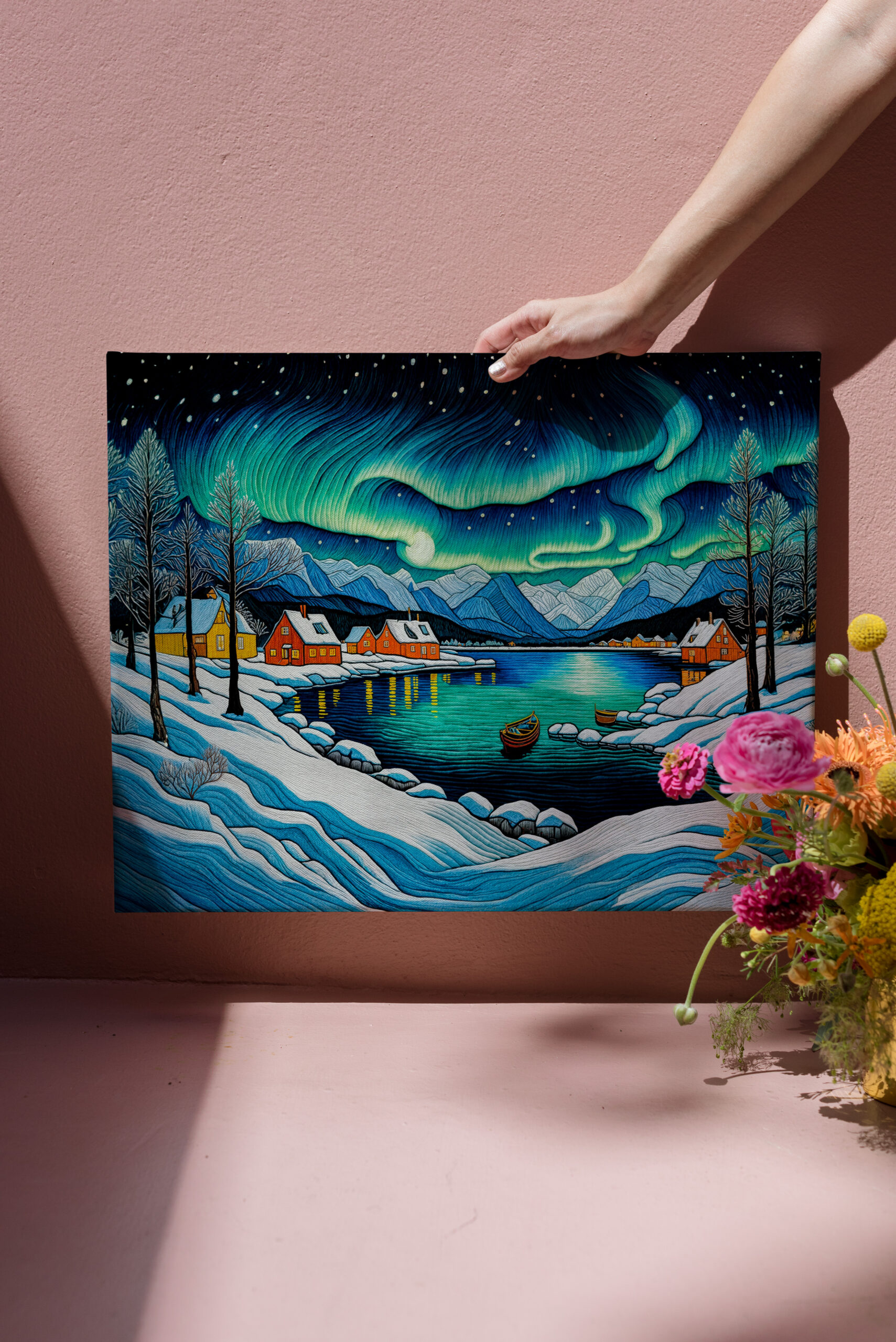 raxxa Canva: Majestic Aurora Borealis Over Winter Fjord - Imagen 3