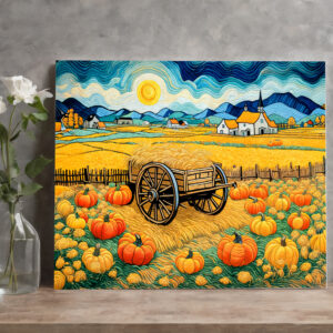 raxxa Canva: Pumpkin Field Harvest with Hay Wagon