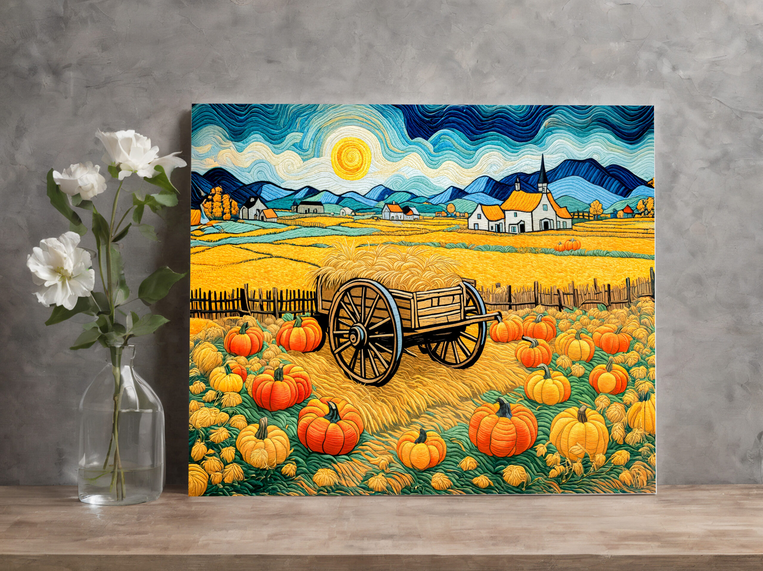 raxxa Canva: Pumpkin Field Harvest with Hay Wagon