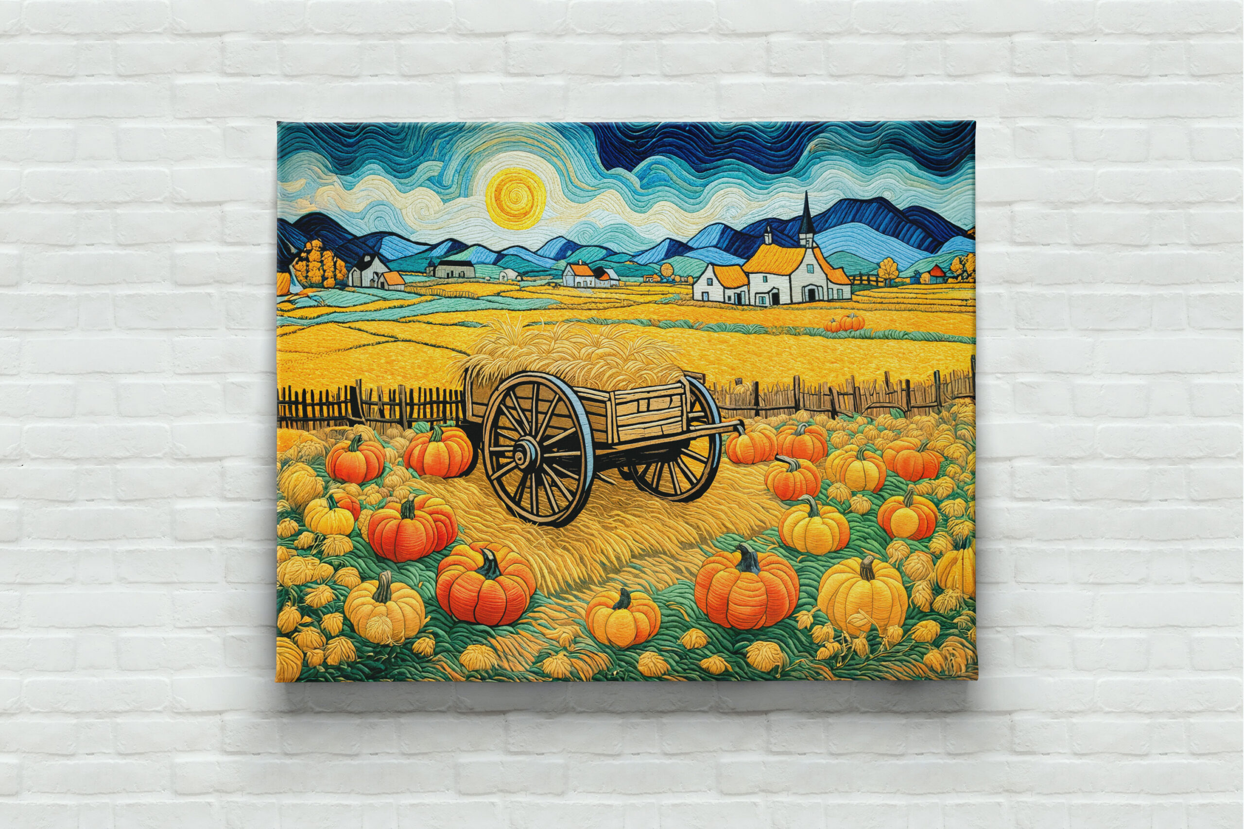 raxxa Canva: Pumpkin Field Harvest with Hay Wagon - Imagen 2
