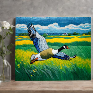 raxxa Canva: Wild Goose Flying Over Blooming Meadow