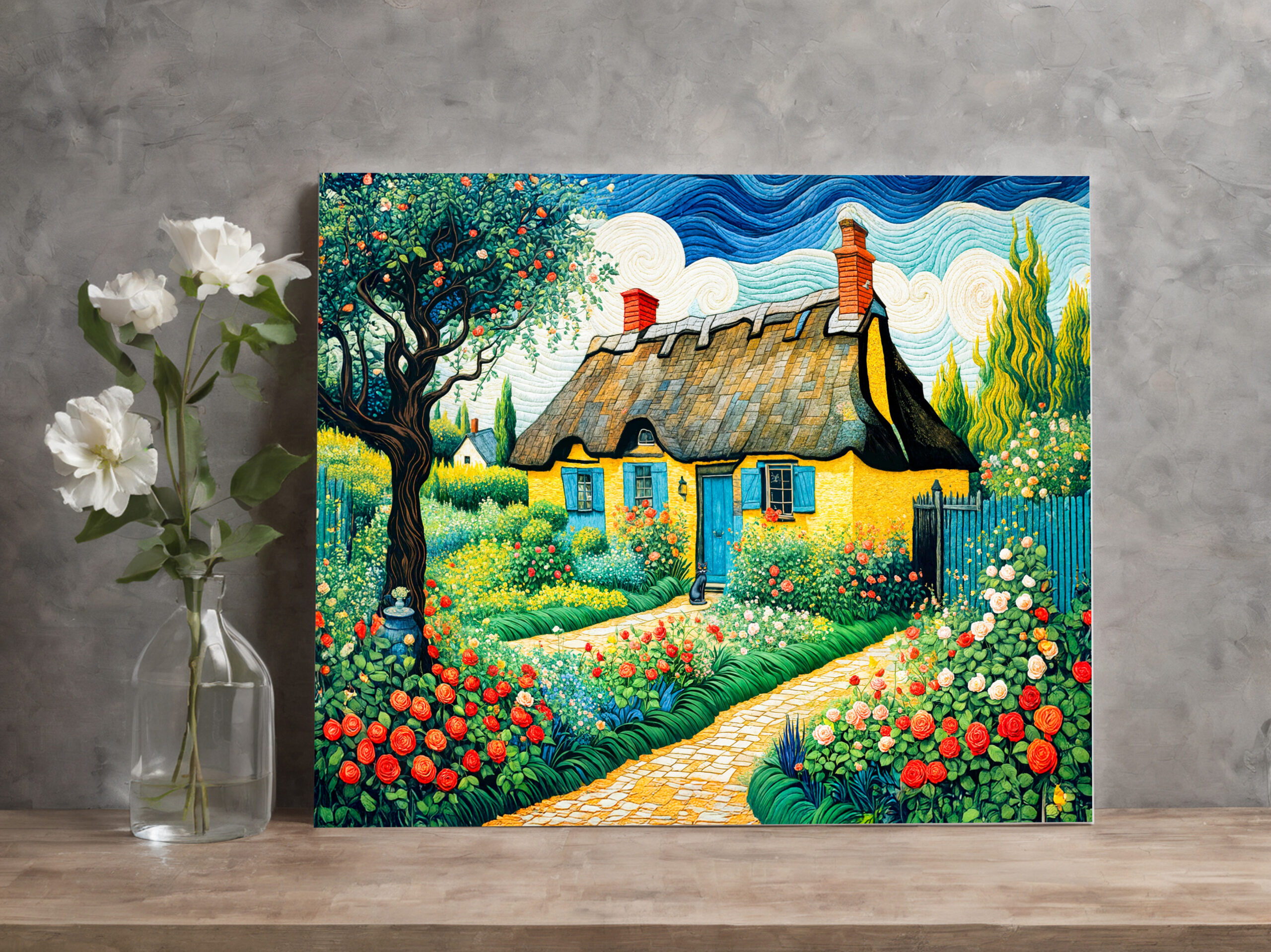 raxxa Canva: Charming Thatched Cottage with Lush Garden